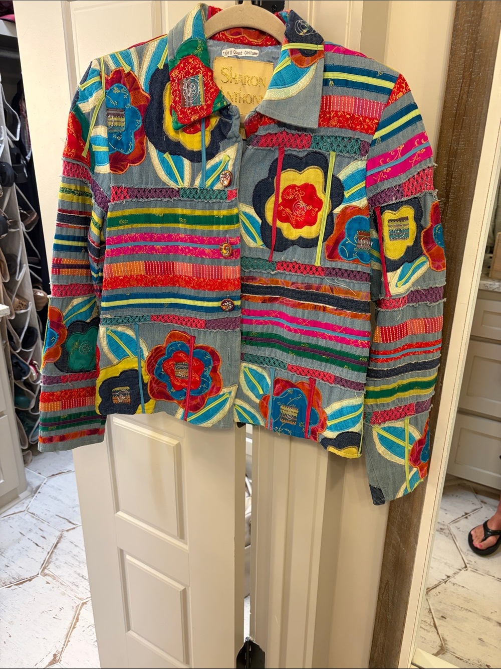 Sharon Anthony Multicolor Floral Patchwork Jean Jacket